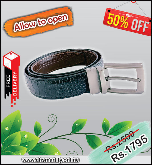 AH-2in1 Croko Blk & Brown Leather Belt
