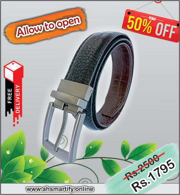 AH-2in1 Croko Blk & Brown Leather Belt