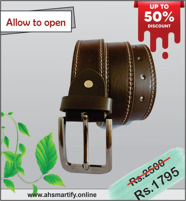 AH-01. Stylish Hand Made Premium Leather Belt with Metal BUCKLE.