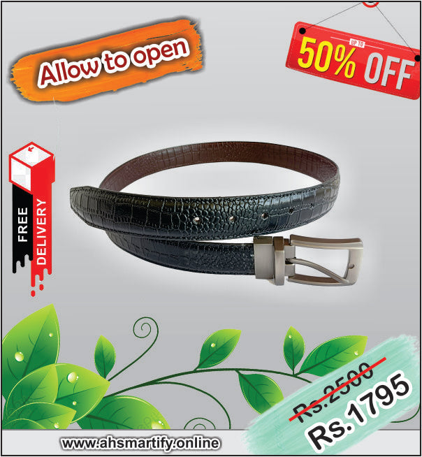 AH-2in1 Croko Blk & Brown Leather Belt