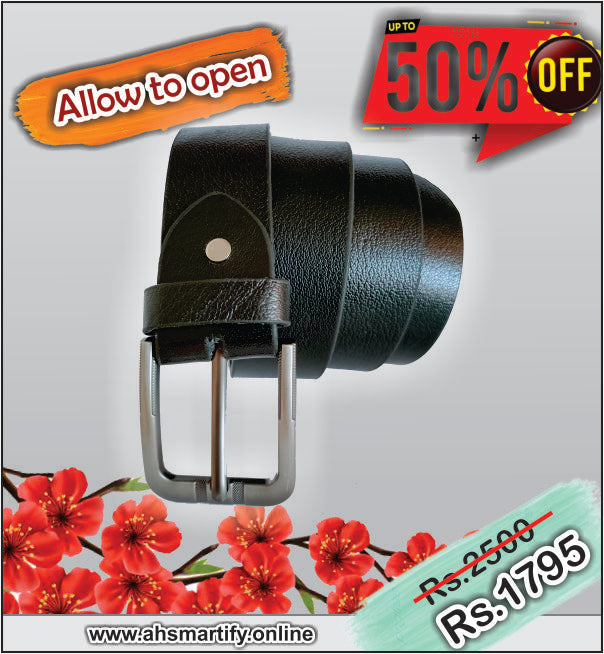 AH-03. Premium Leather Belt with Metal BUCKLE. Rough tach of JEANS.